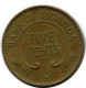 5 CENTS 1966 UGANDA Moneda #AR255.E.A - Uganda