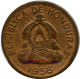 2 CENTAVOS 1956 HONDURAS Coin #AY255.2.U.A - Honduras