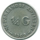 1/4 GULDEN 1962 NETHERLANDS ANTILLES SILVER Colonial Coin #NL11111.4.U.A - Niederländische Antillen