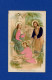 Image Religieuse Souvenir De  N. D. D' Aiguebelle La  Sainte  Famille  Robe De Marie Joseph   Jésus   Tissu  Soie - Images Religieuses