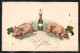 AK Schweine Mit Glücksklee Und Sektflasche, Neujahrsgruss  - Pigs