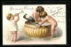 Lithographie Neujahrsgruss, Kleine Nackedeis Kosten Vom Champagner  - New Year