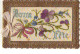 Carte Brodée - Bonne Fête - Fleurs Violettes - Embroidered