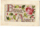 Carte Brodée - Bonne Année - Rose - Embroidered