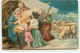 Carte Gaufrée - Joyeux Noël - Une Femme, Et Une Fillette Près D'une Crèche, Moutons - Scène De La Nativité - Autres & Non Classés