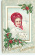 Carte Gaufrée - Christmas Greetings - Fillette Portant Un Manteau Blanc Et Un Chapeau Rouge - Other & Unclassified