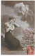 Carte Fantaisie Portrait Femme Et Couple Femme Avec Ombrelle Fleurs Edit. N° 34-5 CPA Circulée 1918 - Femmes