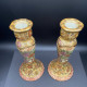 ROYAL SATSUMA 1950 Paire Chandeliers Porcelaine Dorures Made In China Ht 21cm   #240057 - Art Asiatique