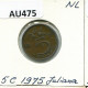 5 CENTS 1975 NEERLANDÉS NETHERLANDS Moneda #AU475.E.A - 1948-1980: Juliana