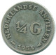 1/4 GULDEN 1954 ANTILLAS NEERLANDESAS PLATA Colonial Moneda #NL10894.4.E.A - Antilles Néerlandaises