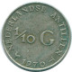 1/10 GULDEN 1970 ANTILLES NÉERLANDAISES ARGENT Colonial Pièce #NL13071.3.F.A - Antilles Néerlandaises