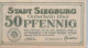 50 PFENNIG 1921 Stadt SIEGBURG Rhine DEUTSCHLAND Notgeld Banknote #PG046 - Lokale Ausgaben