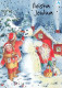 PAPÁ NOEL Feliz Año Navidad MUÑECO DE NIEVE Vintage Tarjeta Postal CPSM #PAU369.ES - Santa Claus