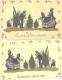 Mirrored Cards, Glamour Men And Ladies At Christmas Time, 2 Cards, Pre 1940 - Silhouettes