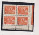 YUGOSLAVIA Partisans 8 Din / 9 Din  Din Shifted Ovpt Bloc Of 4  MNH - Ongebruikt