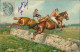 Künstlerkarte Pferde Sport Springen über Hindernis 1910 Prägekarte - Reitsport