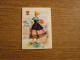 Carte Brodée "Comté De Nice"  - Jeune Femme Costume Brodé/Tissu- 10,5x15cm Env. - Brodées