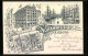 Lithographie Hamburg-Harburg, Börsen-Restaurant Johannis-Hof, Inneres, Hafen  - Harburg