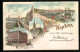 Lithographie Hamburg, Merkel`s Restaurant Kl. Johannisstrasse 8 U. Strassenbahn, Hafen U. Landungsbrücken, Neues Rath  - Mitte