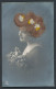 Echt-Haar-AK Romantische Schönheit Mit Blumen Im Hochgesteckten Haar  - Autres & Non Classés