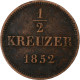 Etats Allemands, BAVARIA, Maximilian II, 1/2 Kreuzer, 1852, Munich, Cuivre, TB - Groschen & Andere Kleinmünzen