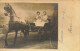 CARTE PHOTO NON IDENTIFIEE DEUX FEMMES ET UNE FILLATTE DANS UNE CALECHE TIREE PAR UN PUR SANG - A Identifier