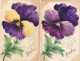 2 Cartes Pensée Peinte Main  J. Golz Doreur Hand Painted Pansy - Bloemen