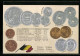 AK Belgien, Münzkarte, Geldmünzen & Nationalflagge  - Monnaies (représentations)