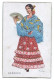 Carte Brodée De Fils Bleus, Jaunes, Rouges Et Argent - Illustration Ruiz - Femme De Granada  Espagne  Grenade - Éventail - Bestickt