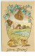 Carte Gaufrée - Joyeuses Pâques - Poussins Et Cloches - Ostern