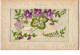 Carte Brodée Avec Rabat - Fleurs Violettes - Bestickt