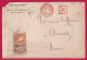 N°38 56 PARIS ETOILE 1 CAD AFFRANCHISSEMNET 3 PARIS 3 EN ROUGE RECOMMANDE POUR CLERMONT EN ARGONNE MEUSE 1875 LETTRE - 1849-1876: Klassieke Periode