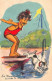 BOURET Germaine : MD 675 - Enfant Et Chien A  La Piscine - état - Bouret, Germaine