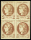 *,bloc De 4 N°40Ad 2c Brun-rouge Report 1, Impression Fine De Tours, En Bloc De 4, Neuf * Avec Gomme D'origine, TTB, RR. - 1870 Bordeaux Printing