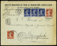 Lettre N°138, 2 Pièces + N°140, Bande De 3 OBL Paris 47 Bd Haussmann (1908) Sur Lettre Recommandée Pour Bangkok (Siam) A - Otros & Sin Clasificación