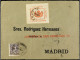 ESPAÑA: VIÑETAS. 1898. FRONTAL. VILLENA A MADRID. 15 Cts. Castaño Y Viñeta De 5 Cts. Rojo De Subscripción Voluntaria, Mu - Altri & Non Classificati