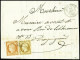Lettre Jolie Combinaison N°5 40c Orange +n°9 10c Bistre-jaune Obl. PC 3296 Sur Lettre De St Tropez 15 Juil 53 Pour Dragu - 1849-1850 Cérès