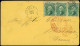 Lettre N°22 10c Vert, 3 Ex. Obl. Sur Env., Càd NEW-ORLEANS 24/3, Arr. BORDEAUX Le 13/4, TB - Other & Unclassified