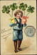 Gaufré Lithographie Kind Mit Glücksklee, Portrait, Glückwunsch - Sonstige & Ohne Zuordnung