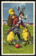 AK Osterhase Mit Korb Voller Ostereier Und Schirm - Ostern