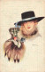 [-15%] CPA Illustrateur Nanni - Femme Avec Un Chapeau Noir A Noeud Bleu Et Un Chien Dans Les Bras - Nanni