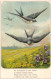 Spring Landscape Swallow Birds Flying Pansies Embossed Postcard - Other & Unclassified
