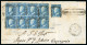 Delcampe - 1859 2 Gr. Plate III, Blue (azzurro), Used On Large Part Cover Front With A Block Of Eight (4 × 2), Positions 51–54 And - Sicile
