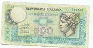 Billet D´italie 500 Lire 1976 - Andere & Zonder Classificatie