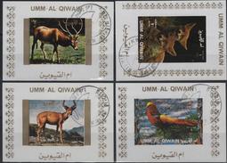 UMM-AL-QIWAIN Lot De 4 Feuillets (o) Oblitérés Renard Fox Cerf Antilope - Selvaggina