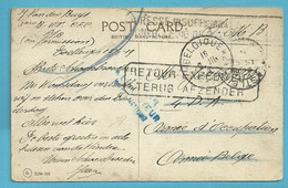 Postkaart 15/2/19 > Armeé Belge ,+ Retour Expediteur / Trug Afzender + Stempel BELGIQUE / BELGIE 2 - Armée Belge