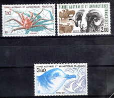 Lot De 3 Timbres : TAAF ** MNH N° 140 141 142 Faune: Litodes (crabe). Mouton De Kerguelen. Oiseau Pétrel Bleu - Other & Unclassified