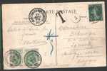 Postkaart  Met Strafportzegels  TX3 (x2),met Cirkelstempel MONTIGNIES-SUR-SAMBRE Op 28/08/1908 - Covers & Documents