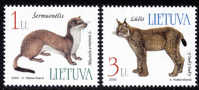 Litouwen - Lithuania : 13-04-2002 (**) 2v : "The Red Book Of Lithuania - MAMALS OF PREY" - Animalez De Caza