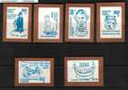 POLAND SOLIDARNOSC CARICATURES SET OF 6 - BLUE GOLD BORDER (SOLID0867A) - Vignettes Solidarnosc